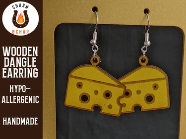 Cheese Wood Dangle Earrings - Food Fashion Earring - Dangle Earring - Charm and Char